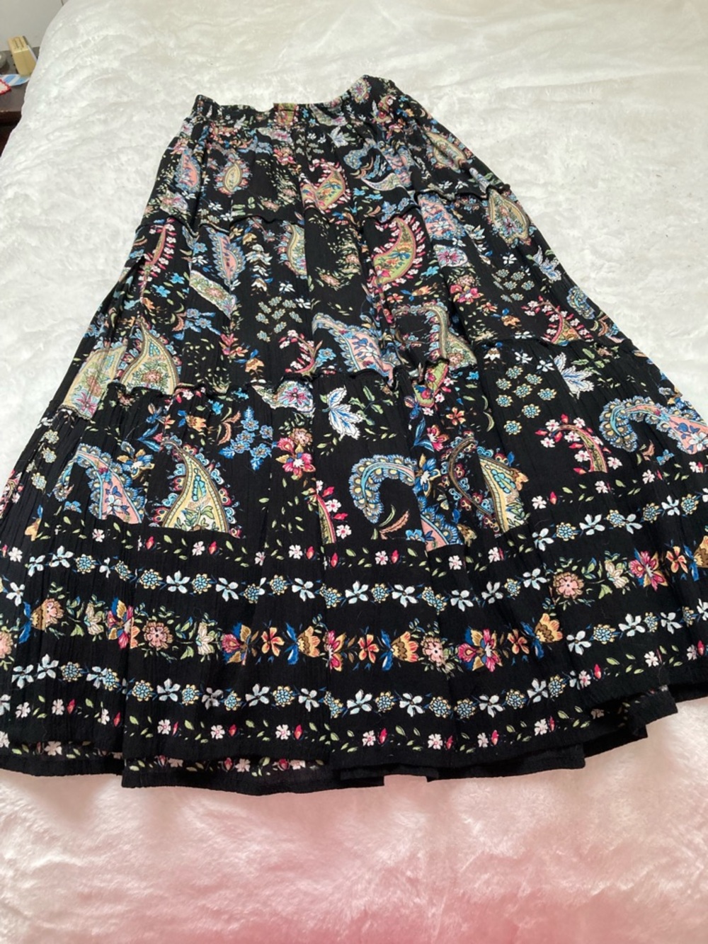Bila Black Paisley & Floral Tiered Maxi Skirt